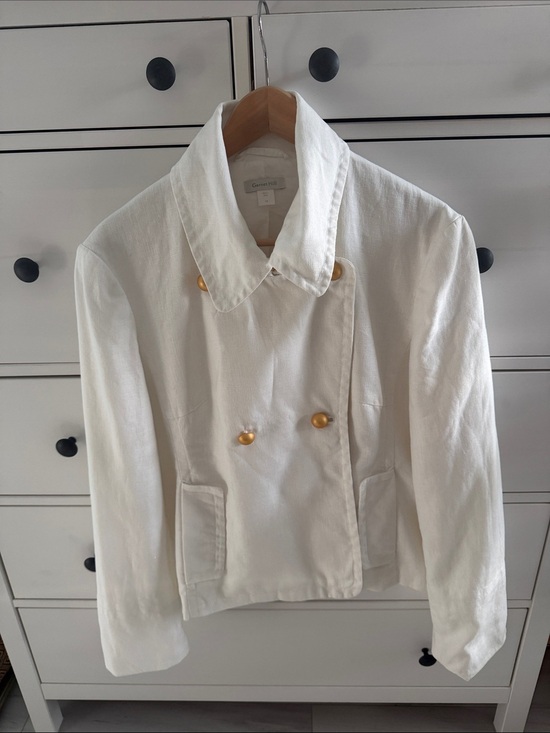Garnet Hill Jackets & Blazers - White Linen 100% Garnet Hill Short Moto Inspired Jacket Fully Lined Size 14